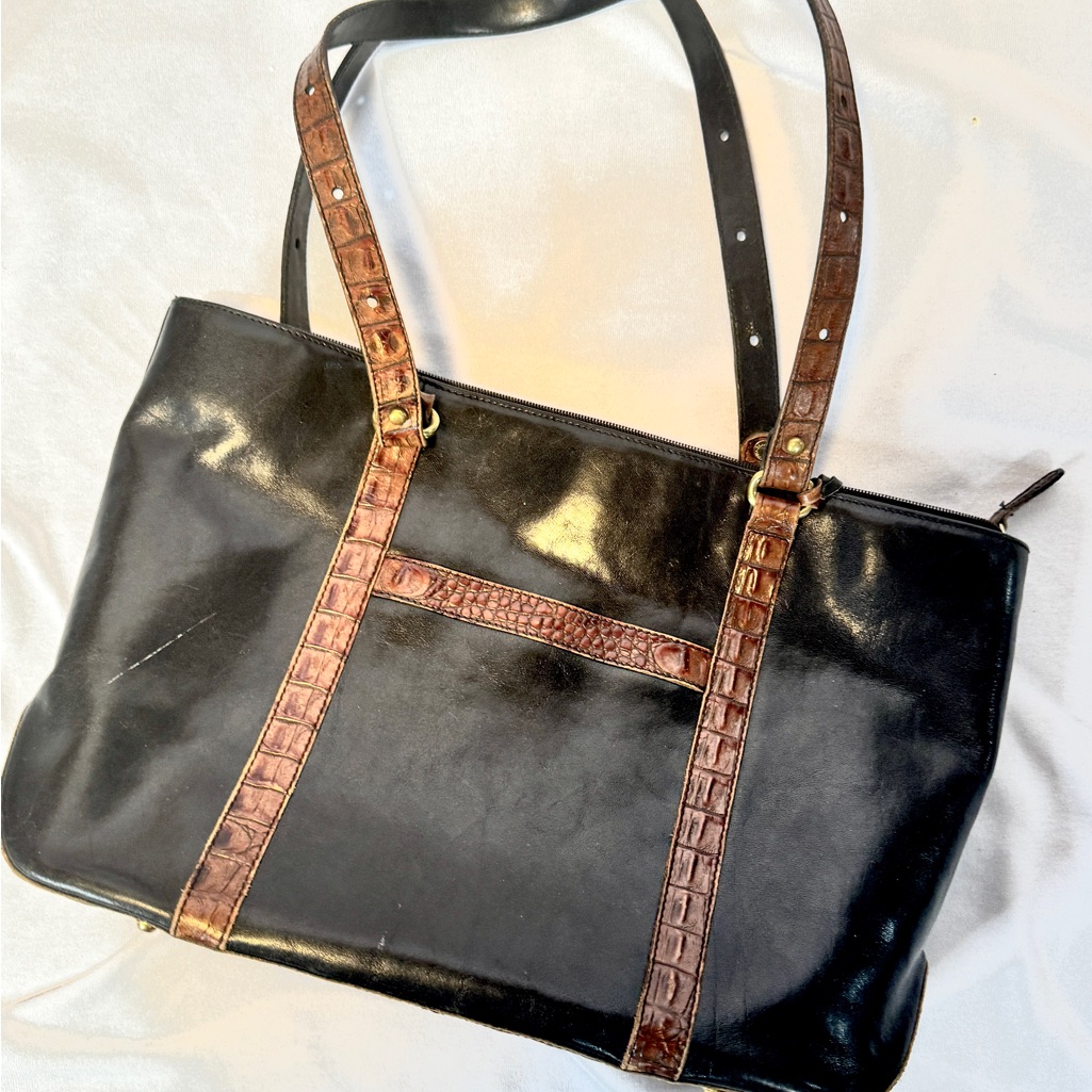Brahmin Asher Bag - Elegant Black And Brown Leather Tote Bag